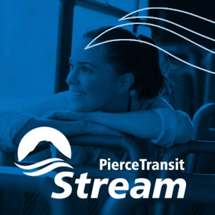 woman riding bus with stream logo overlayed