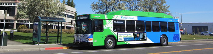 Bus in front of Pierce Transit headquarters